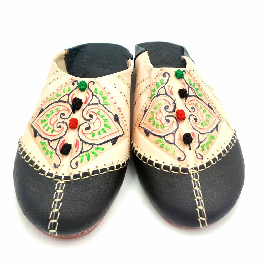 Babucha Marroquí Mujer - Color Negro - Artesanía Marroquí Cuero Autentico - Modelo Azrar