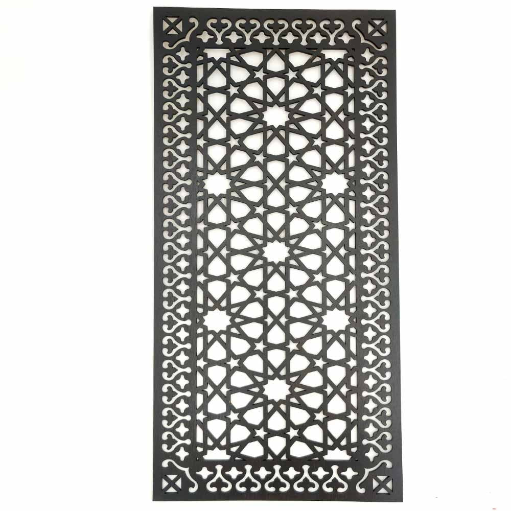Cuadro Decorativo Celosía Árabe Madera Wengue - Decoración Oriental - Corte Láser - Modelo Warda 2 - 60 x 30 cm