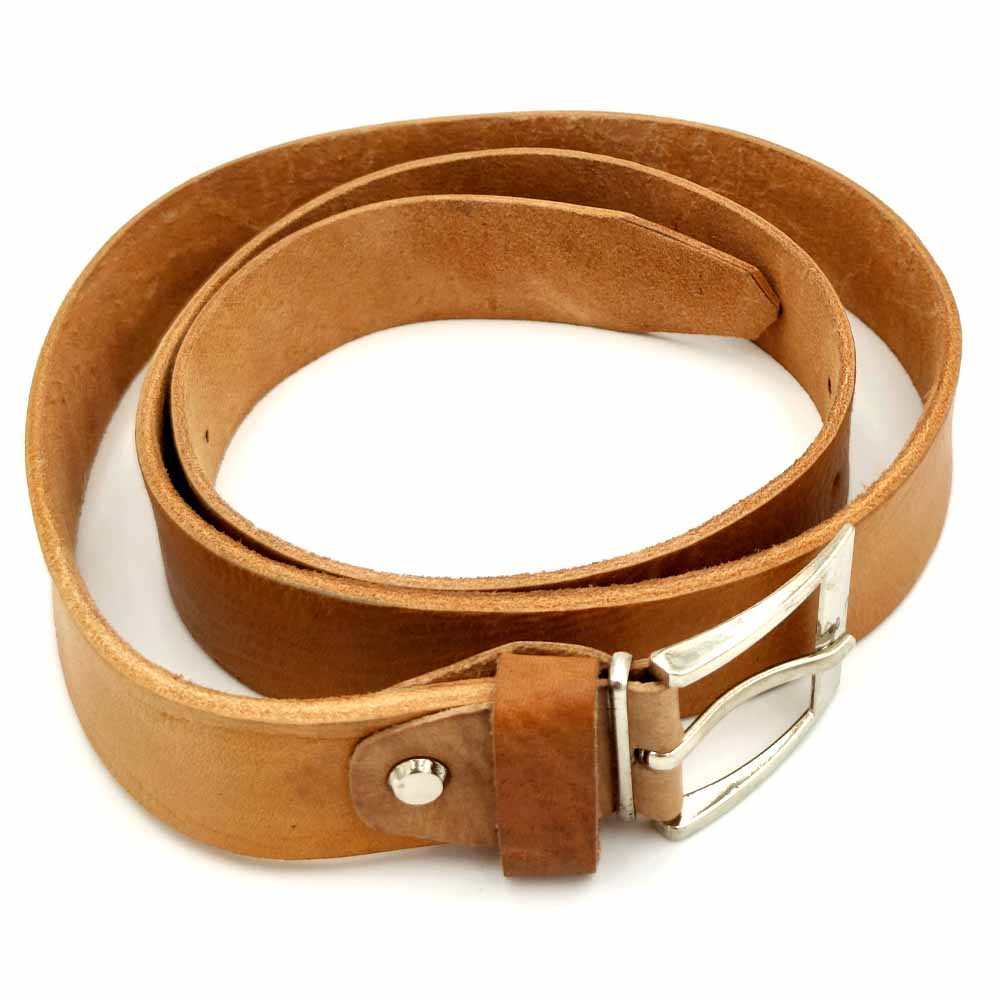 Cinturón de Cuero Artesanal - Marron Claro - Marroquinería - Hebilla Metal - Modelo Hakkama
