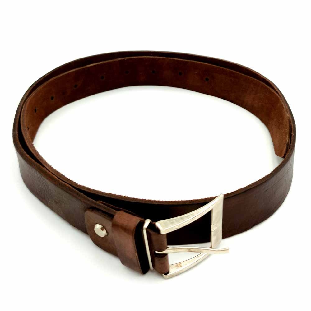 Cinturón de Cuero Artesanal - Marron Oscuro - Marroquinería - Hebilla Metal - Modelo Hakkama