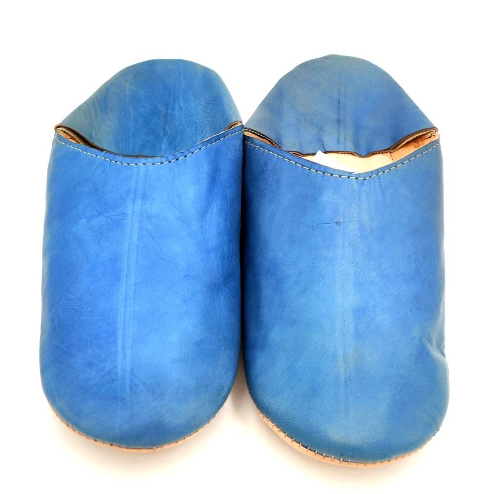 Babucha Zapatilla Andar por Casa Estilo Árabe - 100% Cuero - Color Azul Cielo - Artesanía Marroquí - Modelo Darun