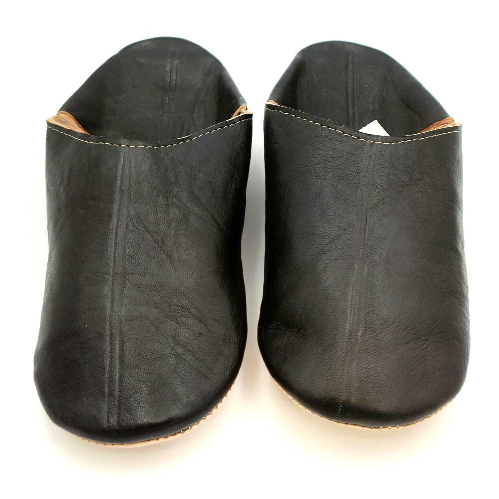 Babucha Zapatilla Andar por Casa Estilo Árabe - 100% Cuero - Color Negro - Artesanía Marroquí - Modelo Darun