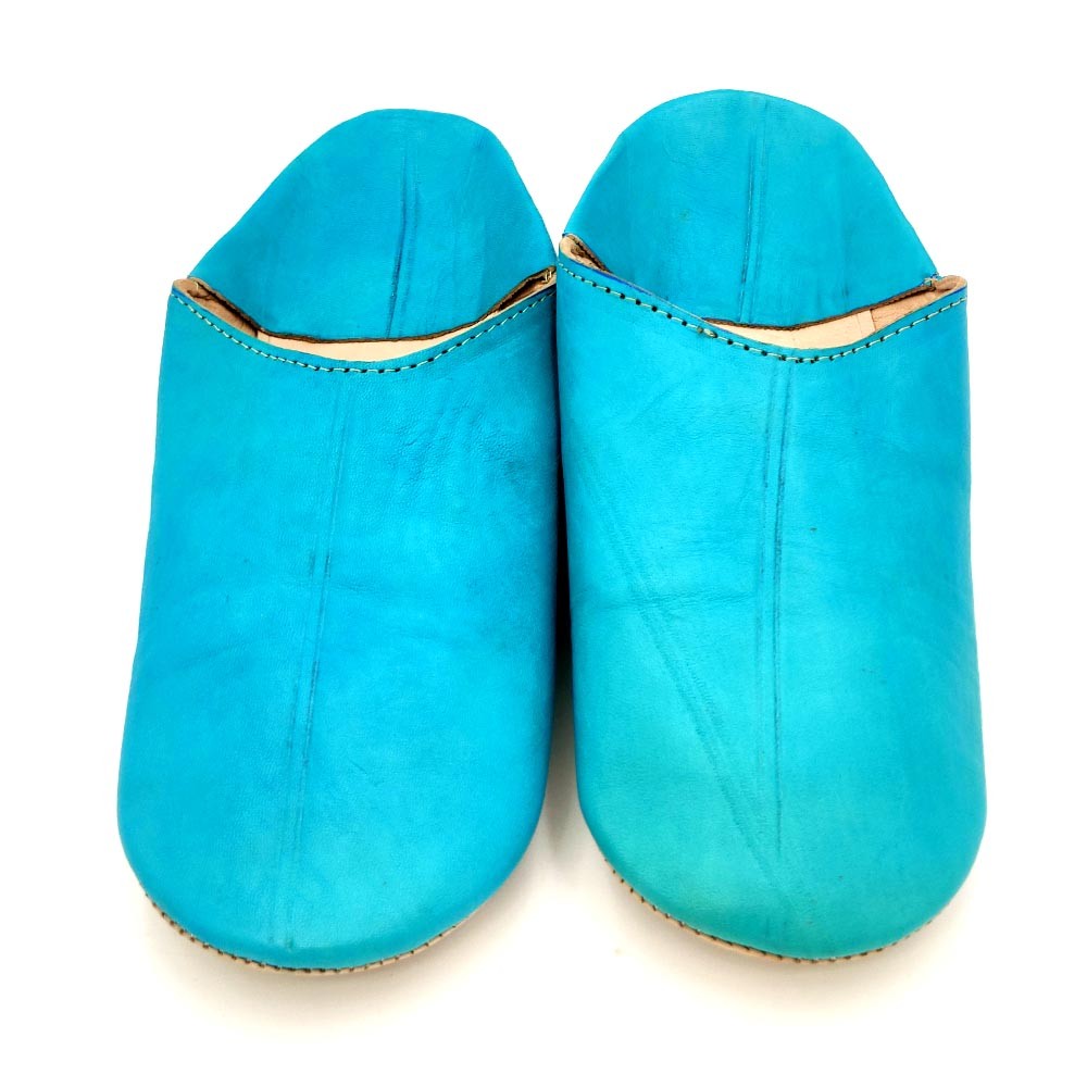 Babucha Zapatilla Andar por Casa Estilo Árabe - 100% Cuero - Color Turquesa Claro - Artesanía Marroquí - Modelo Darun