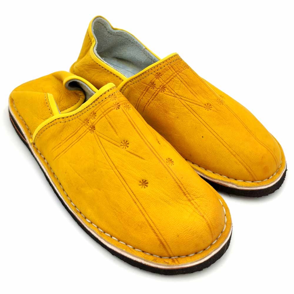 Babucha Pantuflas Árabe de Cuero Adulto Unisex - Amarillo - Artesanía Marroquí - Modelo Kadim