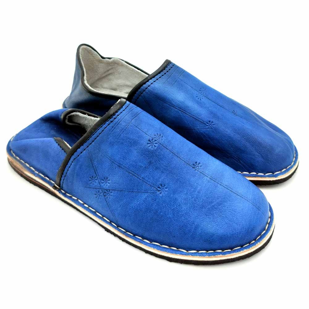 Babucha Pantuflas Árabe de Cuero Adulto Unisex - Azul - Artesanía Marroquí - Modelo Kadim