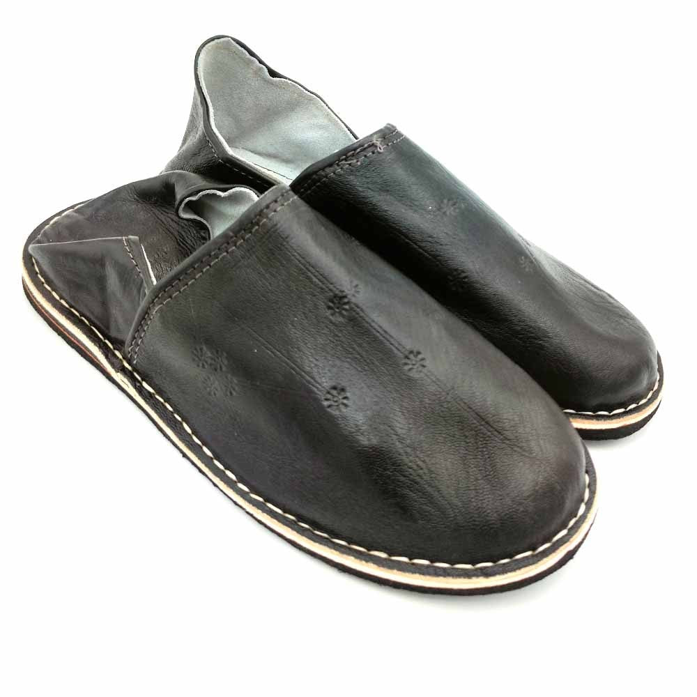Babucha Pantuflas Árabe de Cuero Adulto Unisex - Negro - Artesanía Marroquí - Modelo Kadim