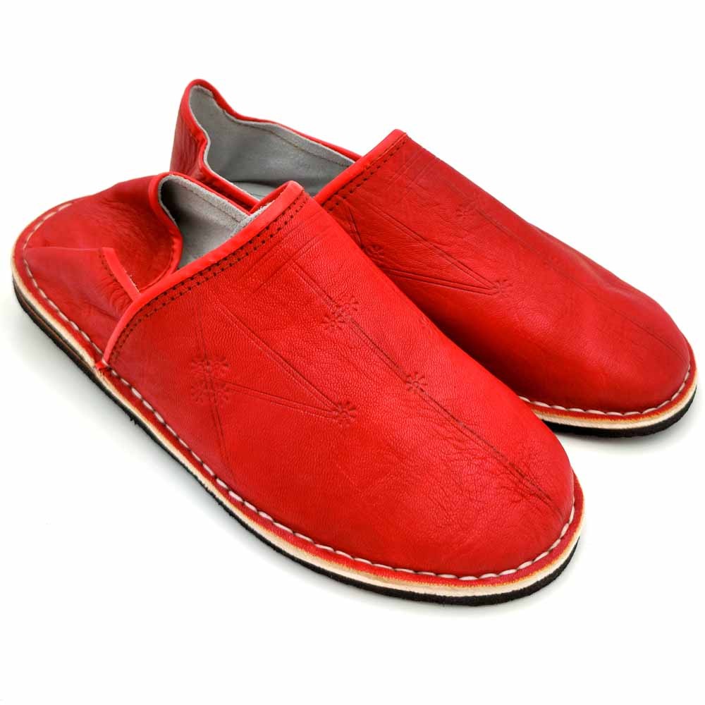 Babucha Pantuflas Árabe de Cuero Adulto Unisex - rojo - Artesanía Marroquí - Modelo Kadim