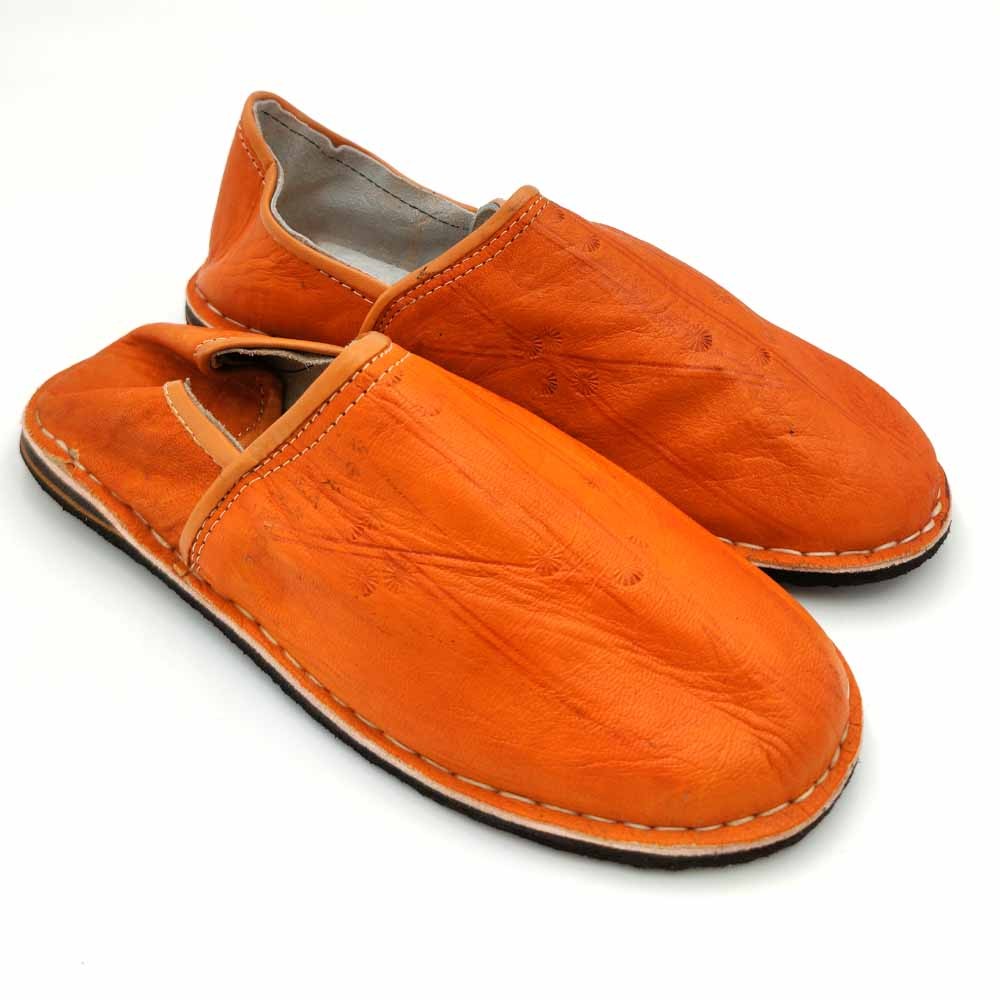 Babucha Pantuflas Árabe de Cuero Adulto Unisex - Color Naranja - Artesanía Marroquí - Modelo Kadim