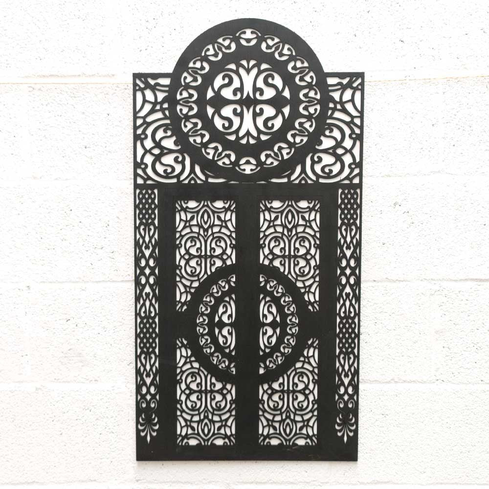 Cuadro Decorativo Celosía Árabe Madera Wengue y Blanco - Decoración Oriental Modelo Bab Esplendor
