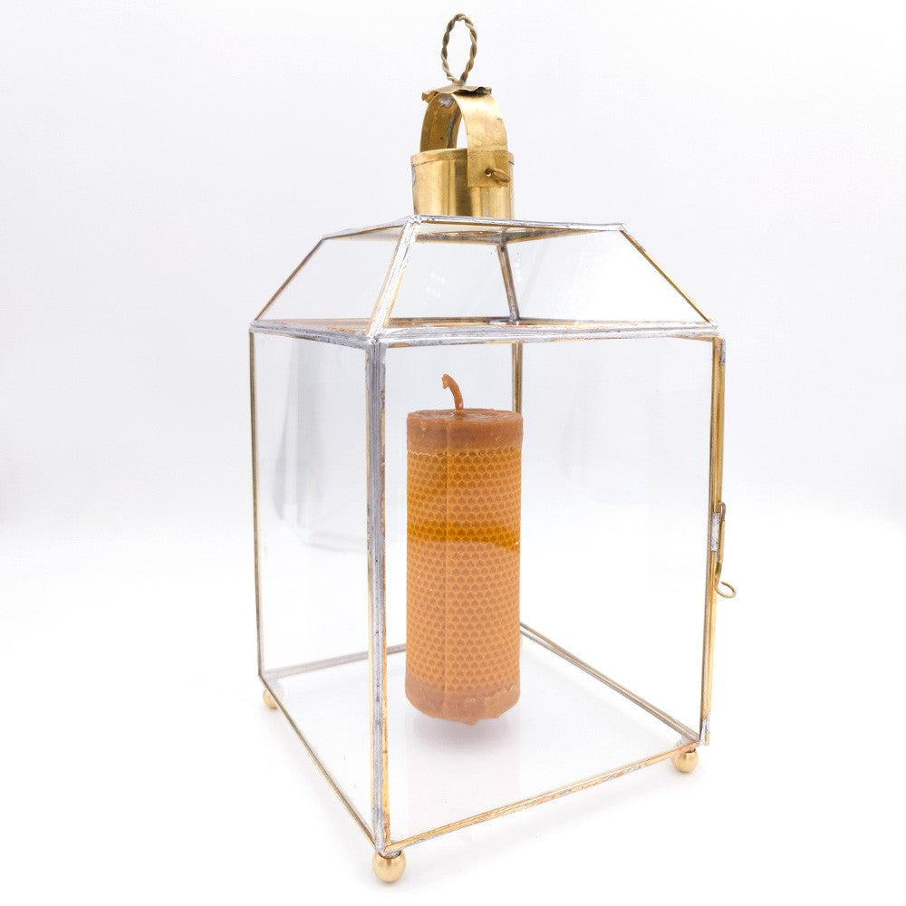 Farol Vintage Cristal y Latón - Latón y Cristal - Artesanía Granadina Vitrina Cristal Exposición - Modelo Munawar