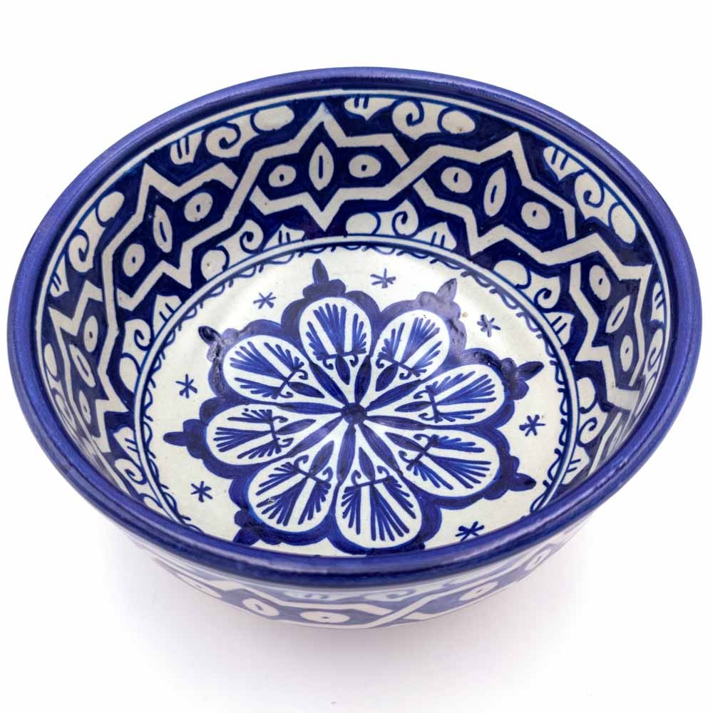 Bol o Cuenco Marroquí - Ensaladera - Ceramica Fez - Pintada a Mano - Azul y Blanco