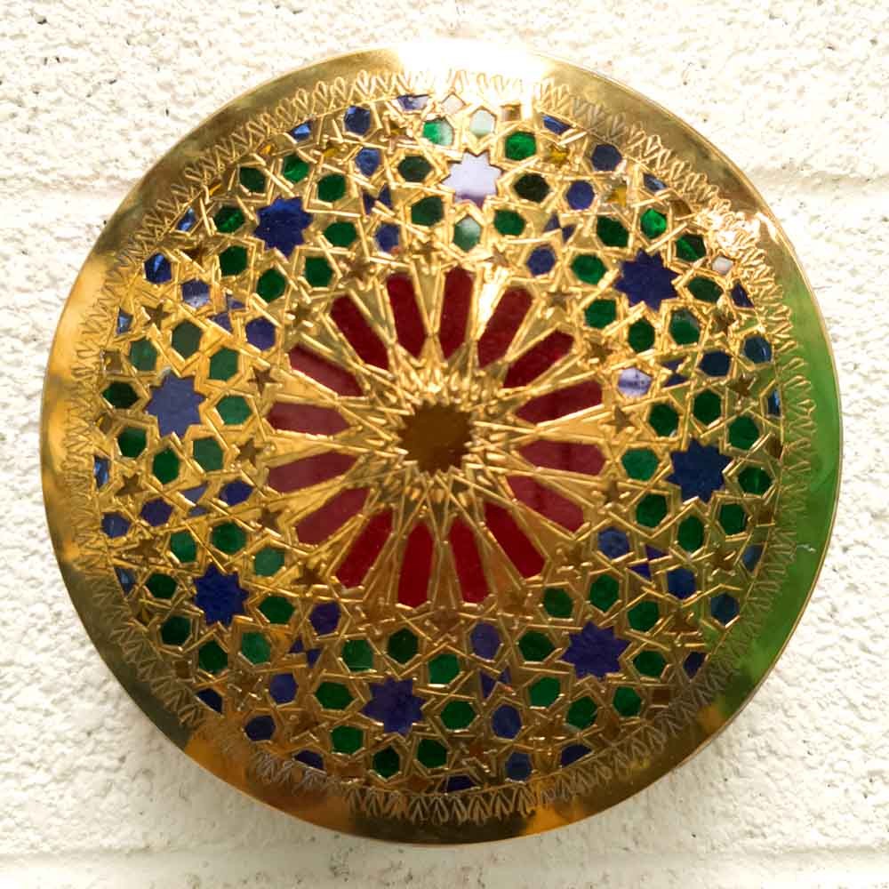 Aplique o Plafón - Latón Calado Mosáico Arabe- Resinas Colores