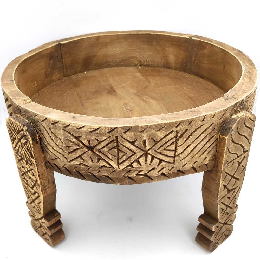 Mesa de Molinillo Chakki Baja Madera Tallada - Chill Out - Artesanía Marroquí Modelo khashab Beldi