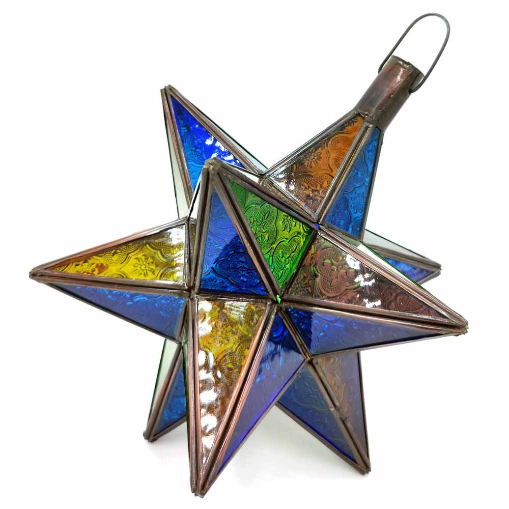 Lámpara Marroquí de Techo - Estrella Andalusí - Multicolor Nº 2 - Artesanía Fez - Modelo Najma