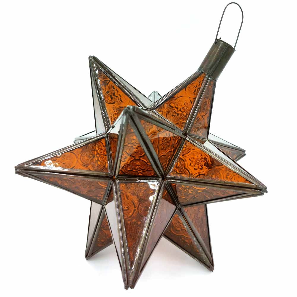 Lámpara Marroquí de Techo - Estrella Andalusí - Naranja - Artesanía Fez - Modelo Najma