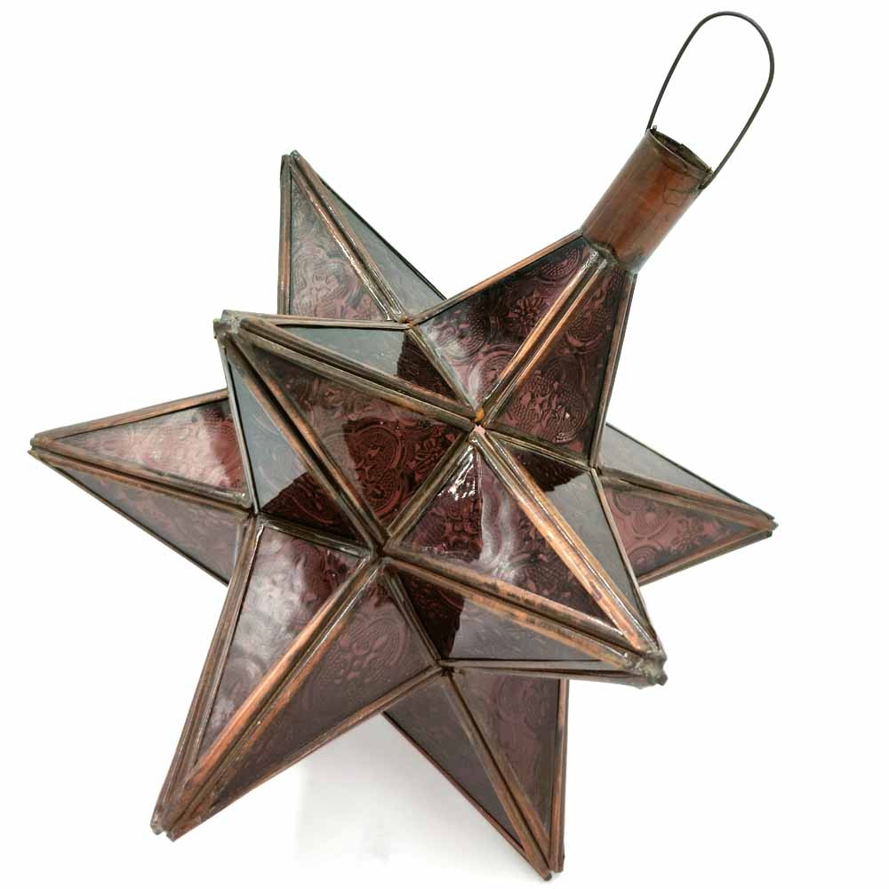 Lámpara Marroquí de Techo - Estrella Andalusí - Morado - Artesanía Fez - Modelo Najma