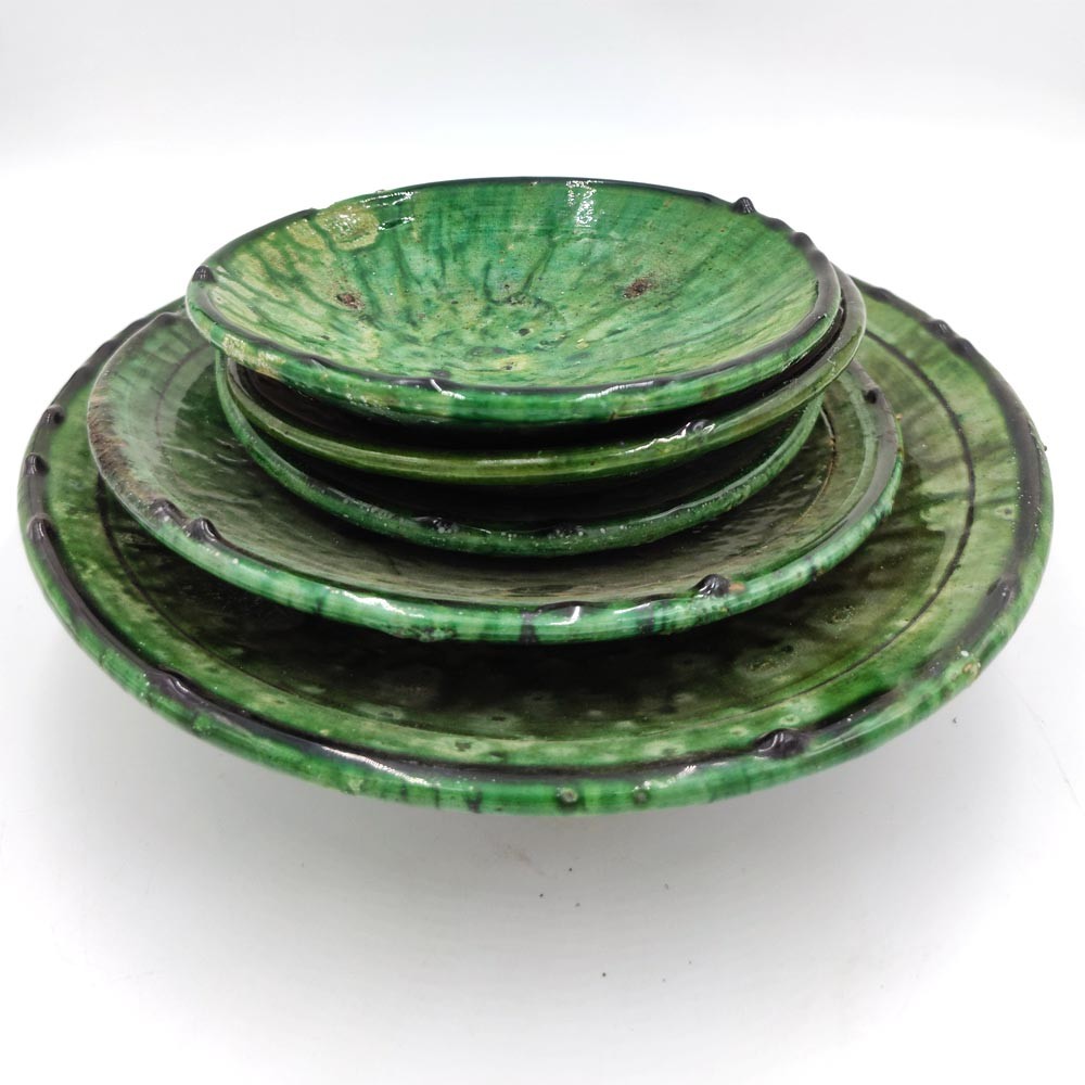Plato o Frutero Cerámica Verde Tamegroute Artesanía Marroquí  - Modelo Tamegroute