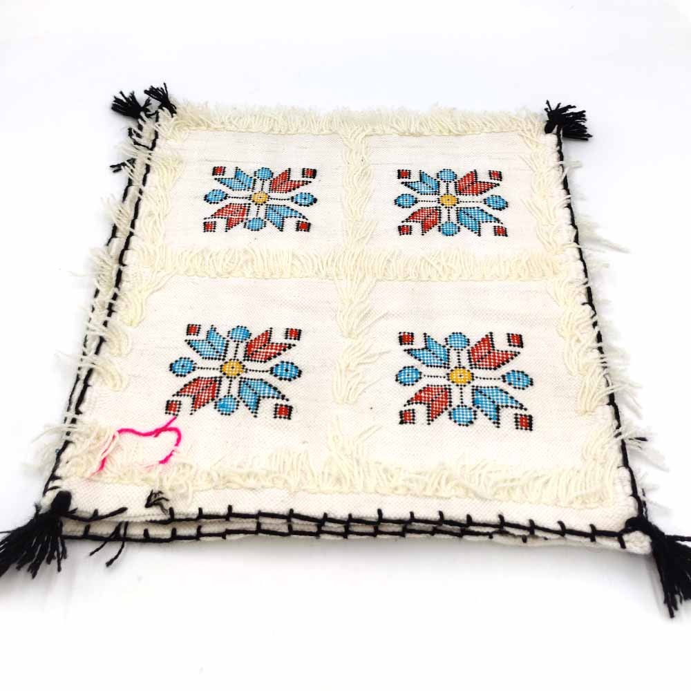 2 x Funda Cojin Bereber Artesanía Marroquí Blanco - Decoración Andalusí Bohemio 35cm x 35cm- Modelo nº 1