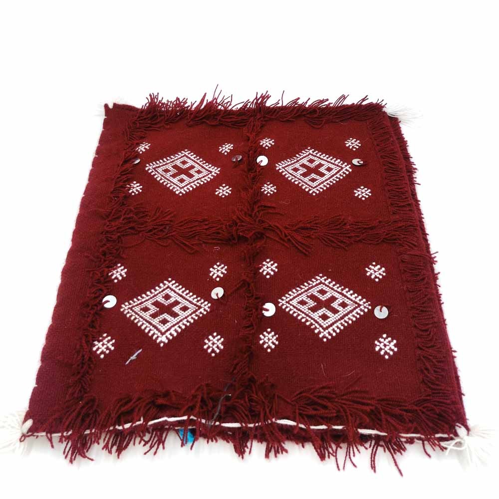 2 x Funda Cojin Bereber Artesanía Marroquí Granate - Decoración Andalusí Bohemio 35cm x 35cm- Modelo nº 2
