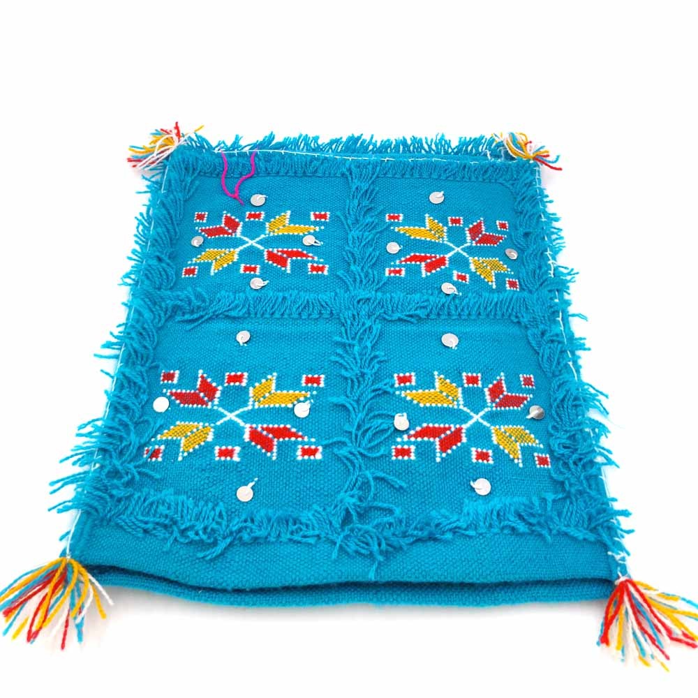 2 x Funda Cojín Bereber Artesanía Marroquí Turquesa- Decoración Andalusí Bohemio 35cm x 35cm- Modelo nº 4