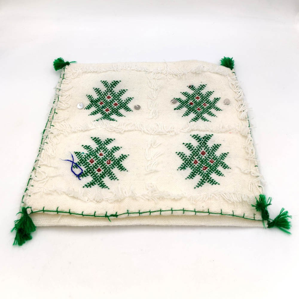 2 x Funda Cojín Bereber Artesanía Marroquí Blanco y Verde Decoración Andalusí Bohemio 35cm x 35cm Modelo nº15