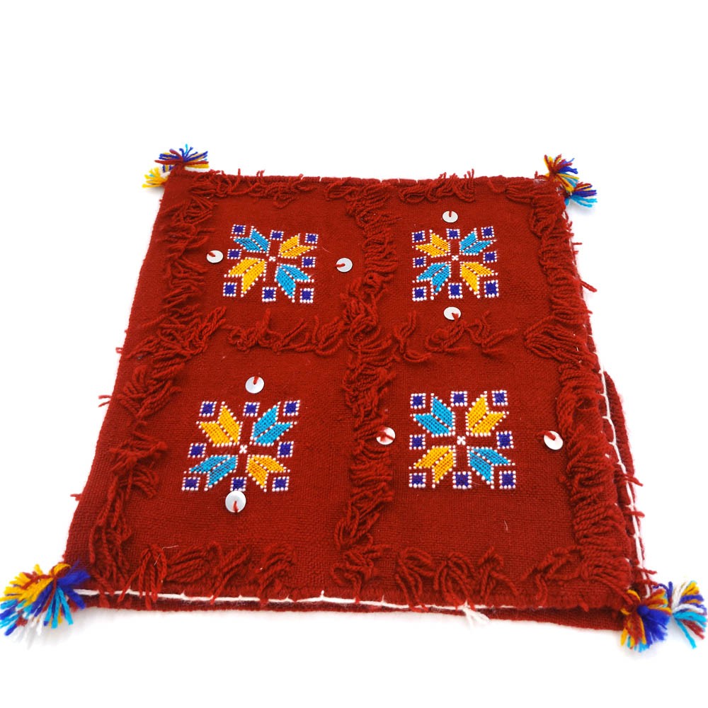 2 x Funda Cojín Bereber Artesanía Marroquí Granate Decoración Andalusí Bohemio 35cm x 35cm Modelo nº16
