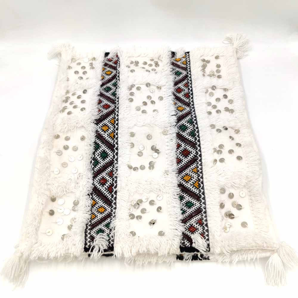2 x Funda Cojín Bereber Artesanía Marroquí Blanco Decoración Andalusí Bohemio 55cm x 50cm Modelo nº4
