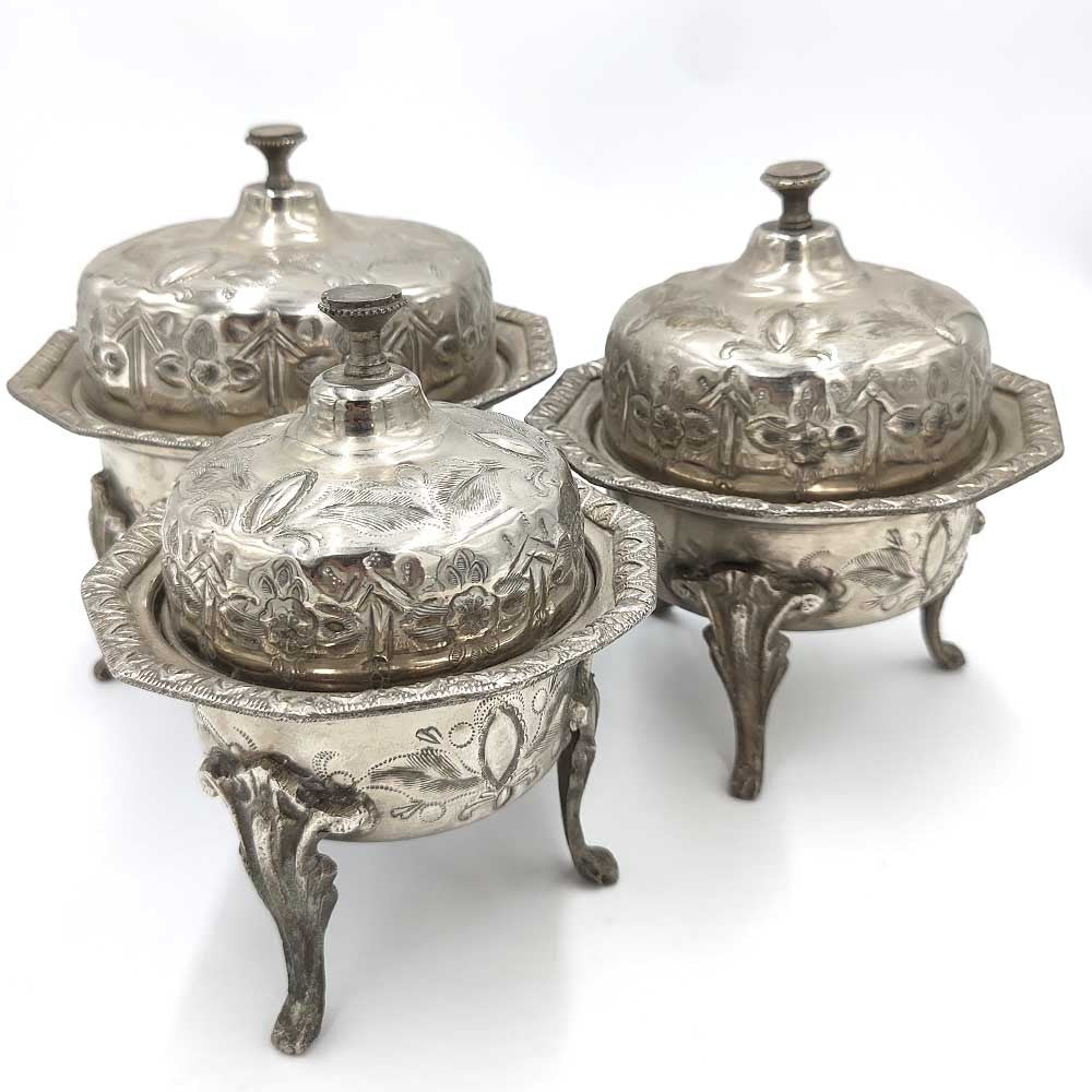 Set Juego de Bombonera Portaobjetos Antiguo Alpaca Marroquí Artesanía Vintage Modelo Shaibani nº 4