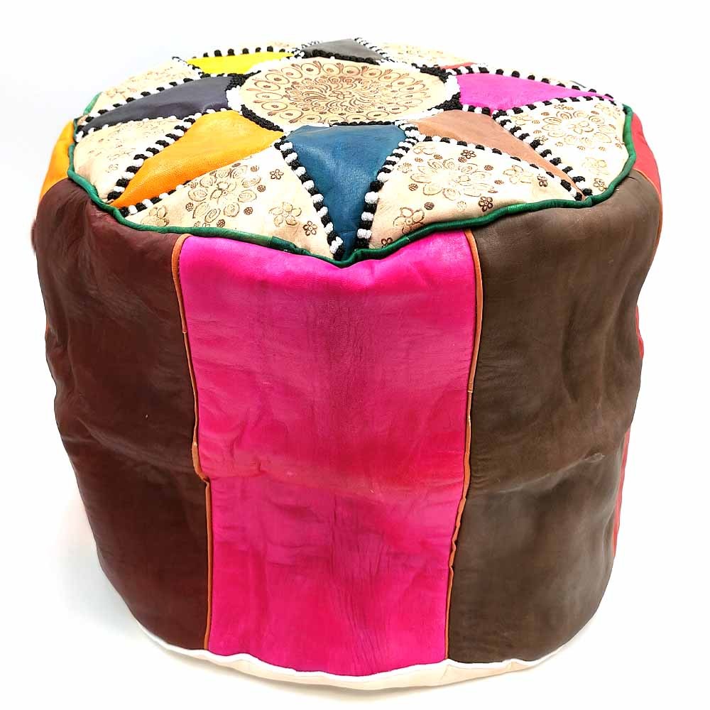 Funda Puff Alto Marroquí Árabe Cuero 100% - Artesanía Marroquí - Modelo Alwanii