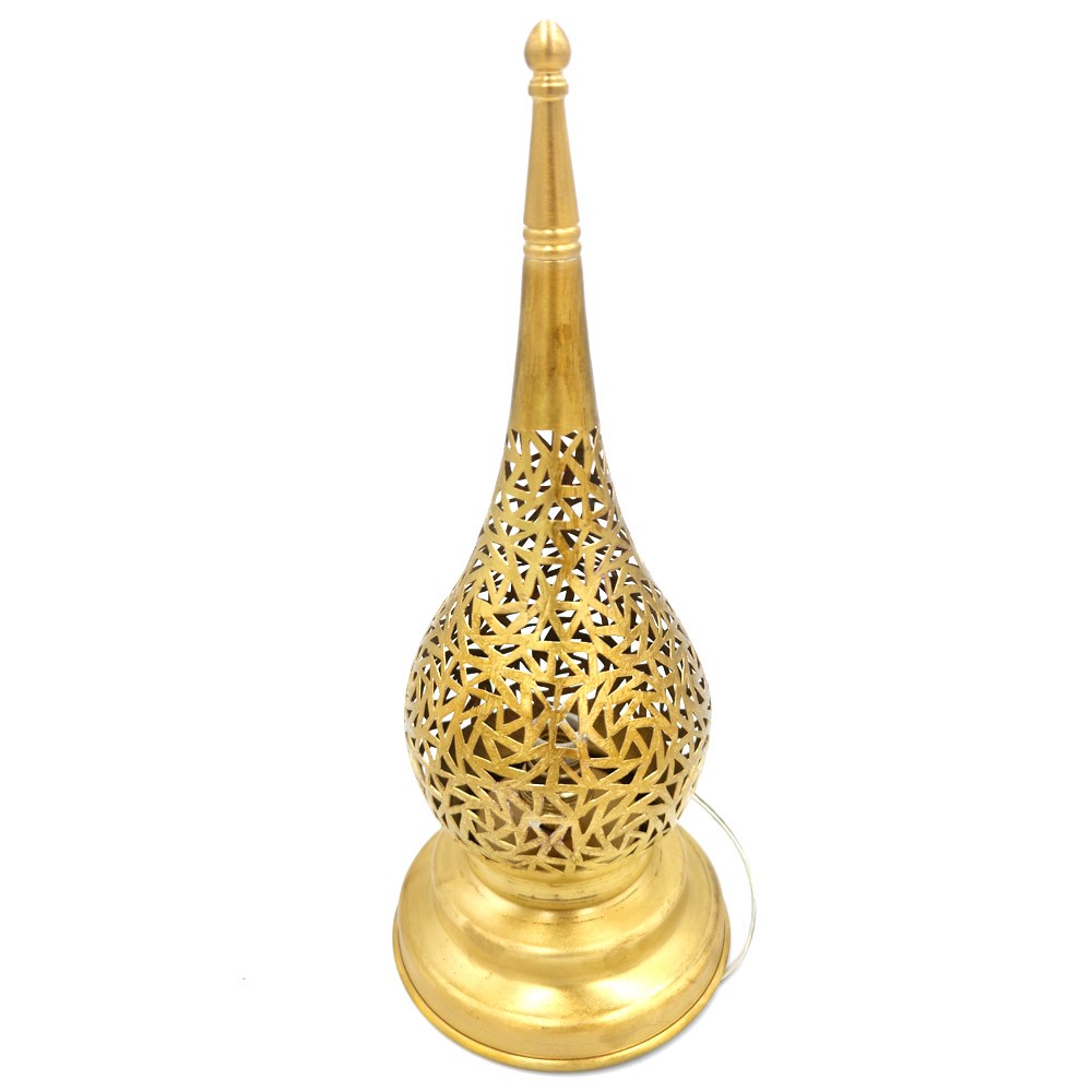 Lámpara Dorada Sobremesa Latón Tallado y Calado Artesania Marroqui - Decoracion Andalusi Modelo KAMUZRA Dhahbi
