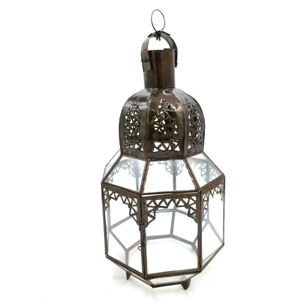 Farol Octogonal De Hierro Calado - Para Colgar o Posar-Blanco Mate  - 37 cm - NOVEDAD