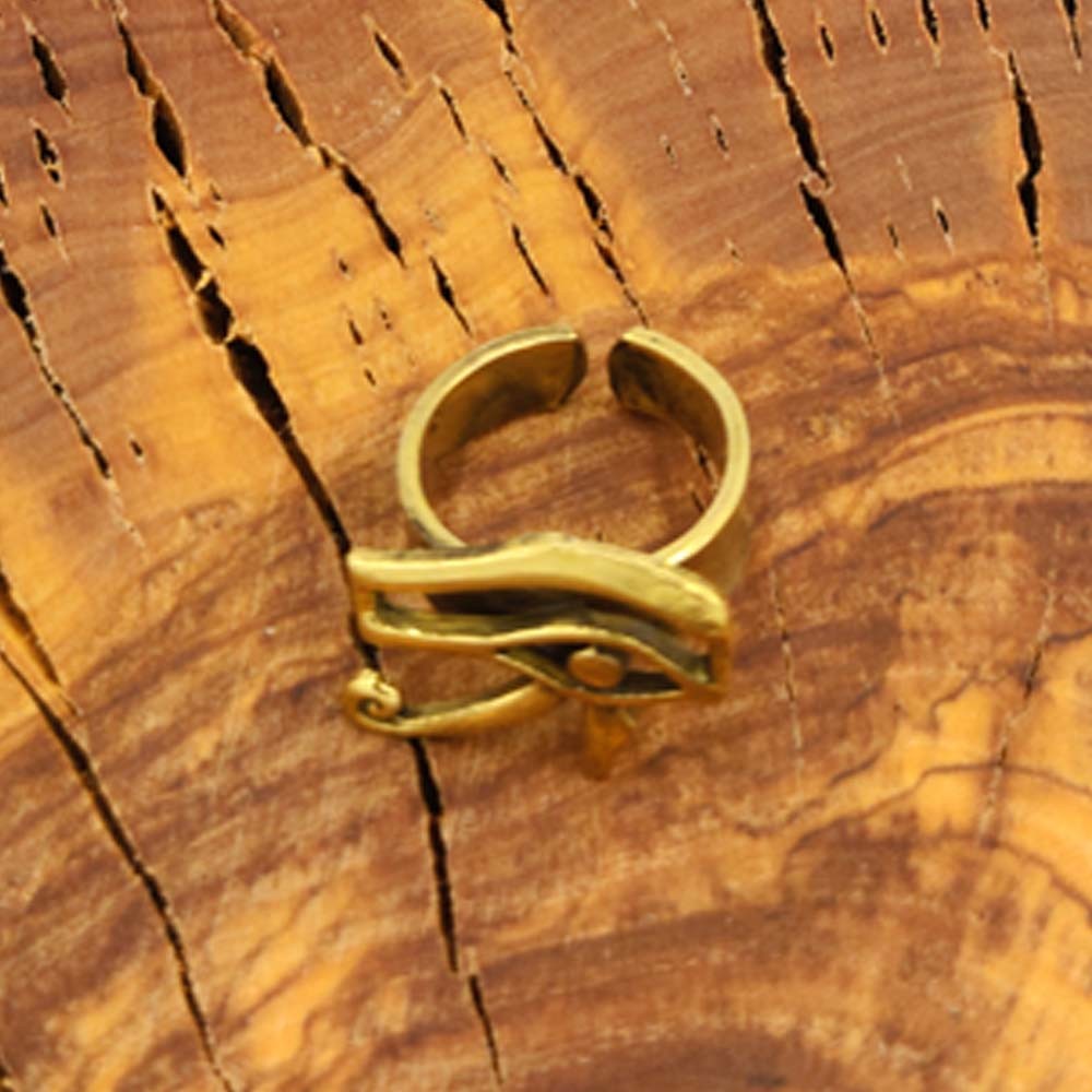 Anillo Ojo de Horus o Llave de la vida Antiguo Egipto de Metal Dorado Talla Universal