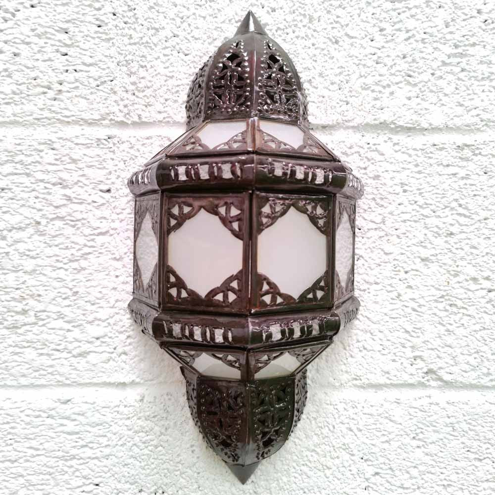 Aplique Pantalla Artesanía Marroquí Metal y Cristal - Color Cobre y Blanco - Modelo Nahr Serie Sable