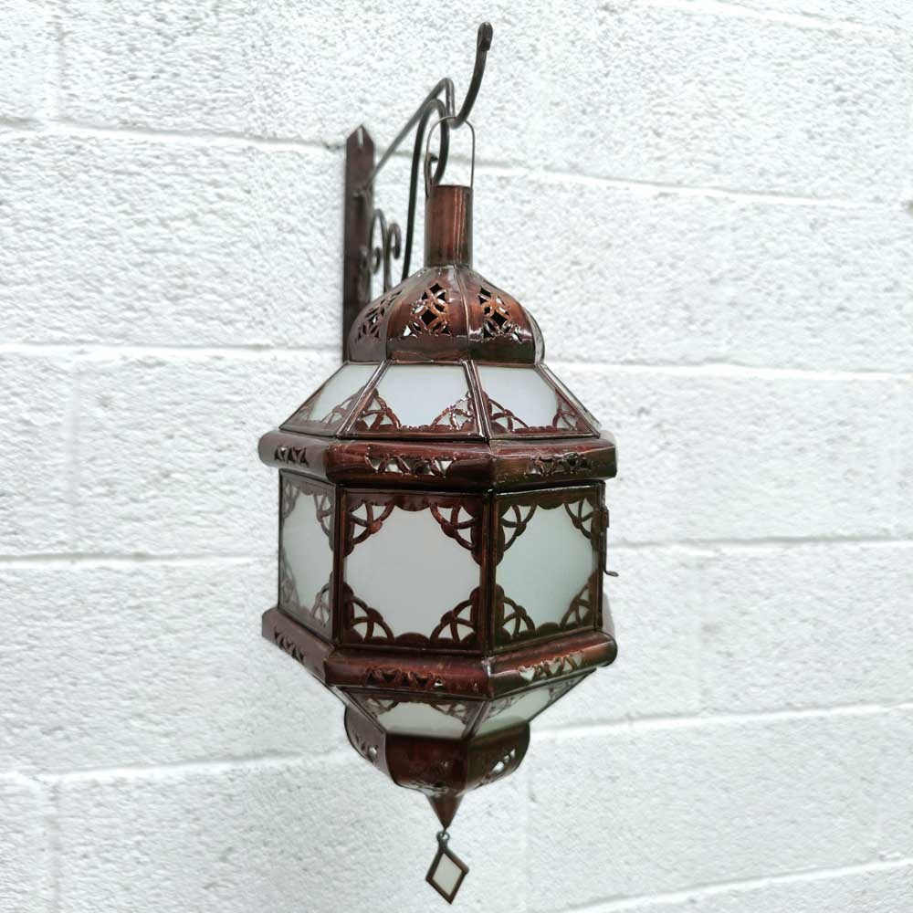Lampara de Techo Artesanía Marroquí Blanco y Cobre - Serie Sable - Modelo Nahr