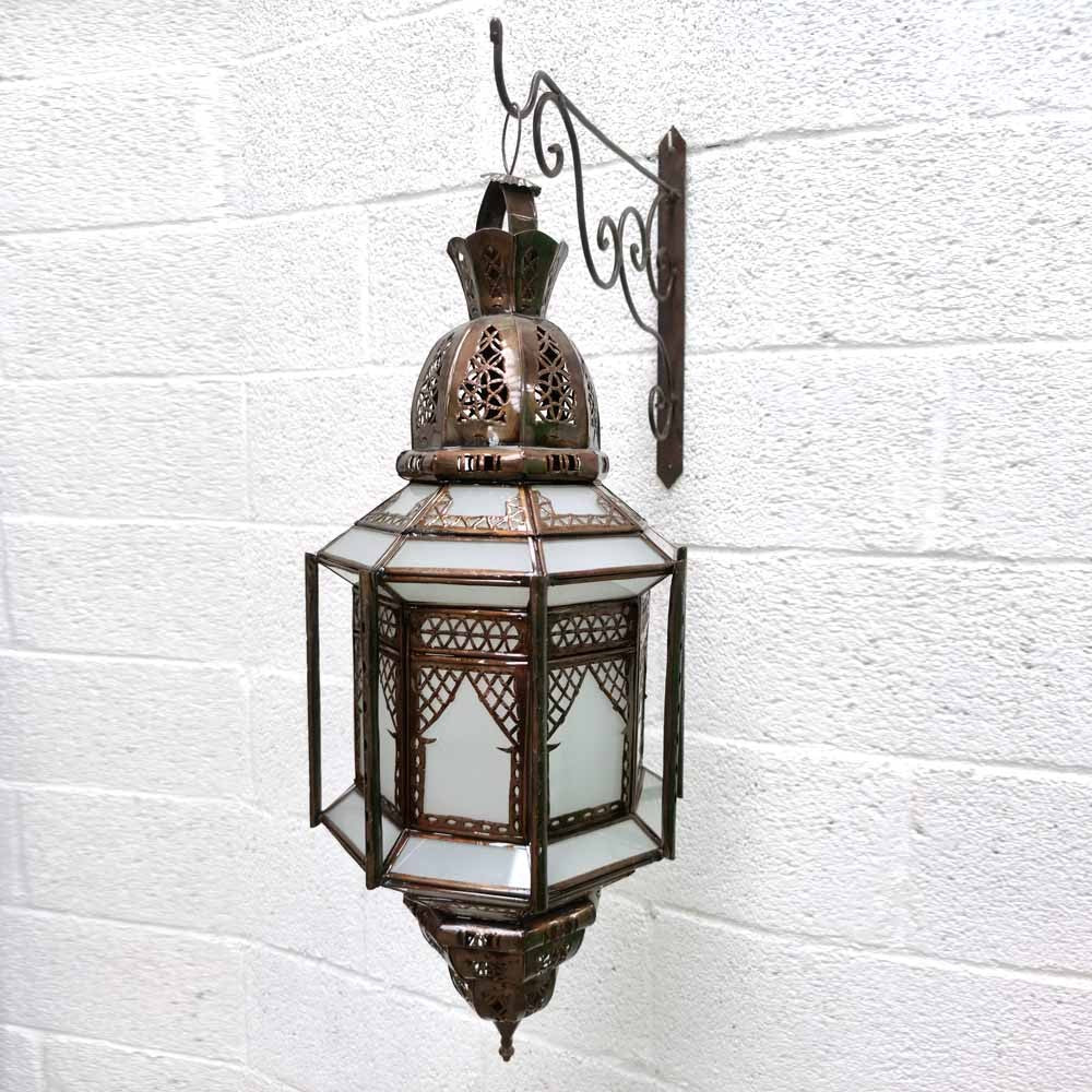 Lampara de Techo Artesanía Marroquí Blanco y Cobre - Serie Sable - Modelo Samai Saguir