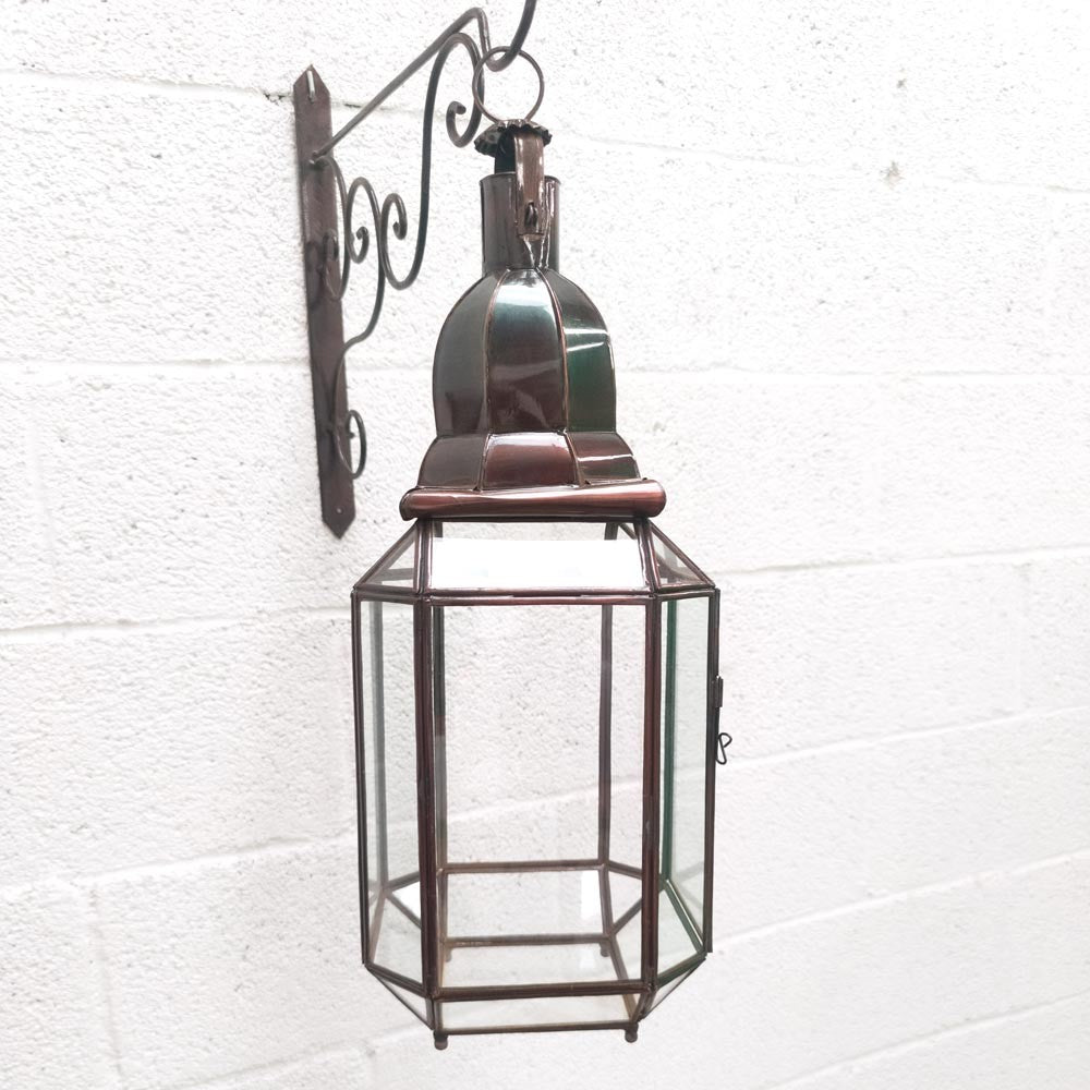 Lampara Farol Marroquí Estilo Andalusí - Cristal Transparente - Artesanía Fez - Modelo Fezi El-Abiad