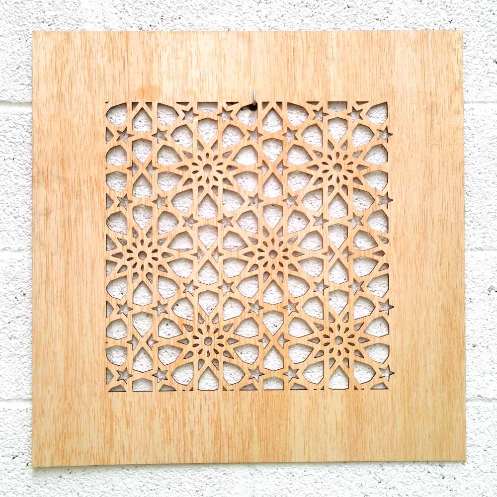 Cuadro Marco espejo Decorativo Celosía Árabe Madera - Decoración Oriental - Corte Láser - Modelo Alimuna 1 - 60 x 60 cm