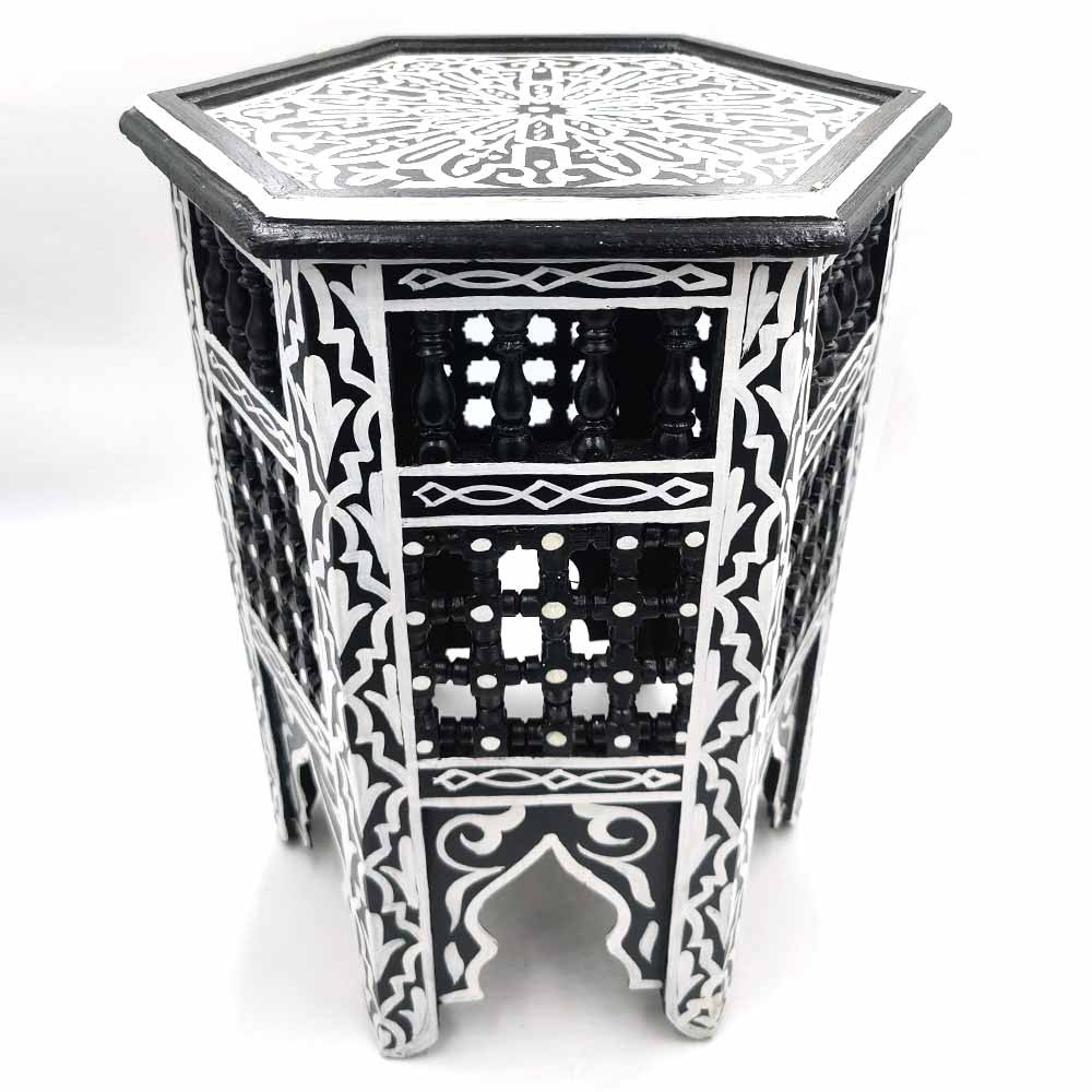 Mesita Auxiliar de Madera con Celosía - Artesanía Marruecos - Modelo SARABIA ASWAD