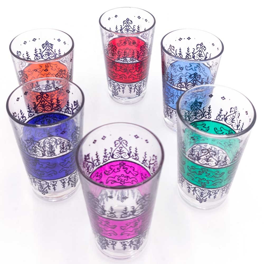 Juego 6 Vasos de Té Grabados -Artesanía Marroquí - Modelo Belen