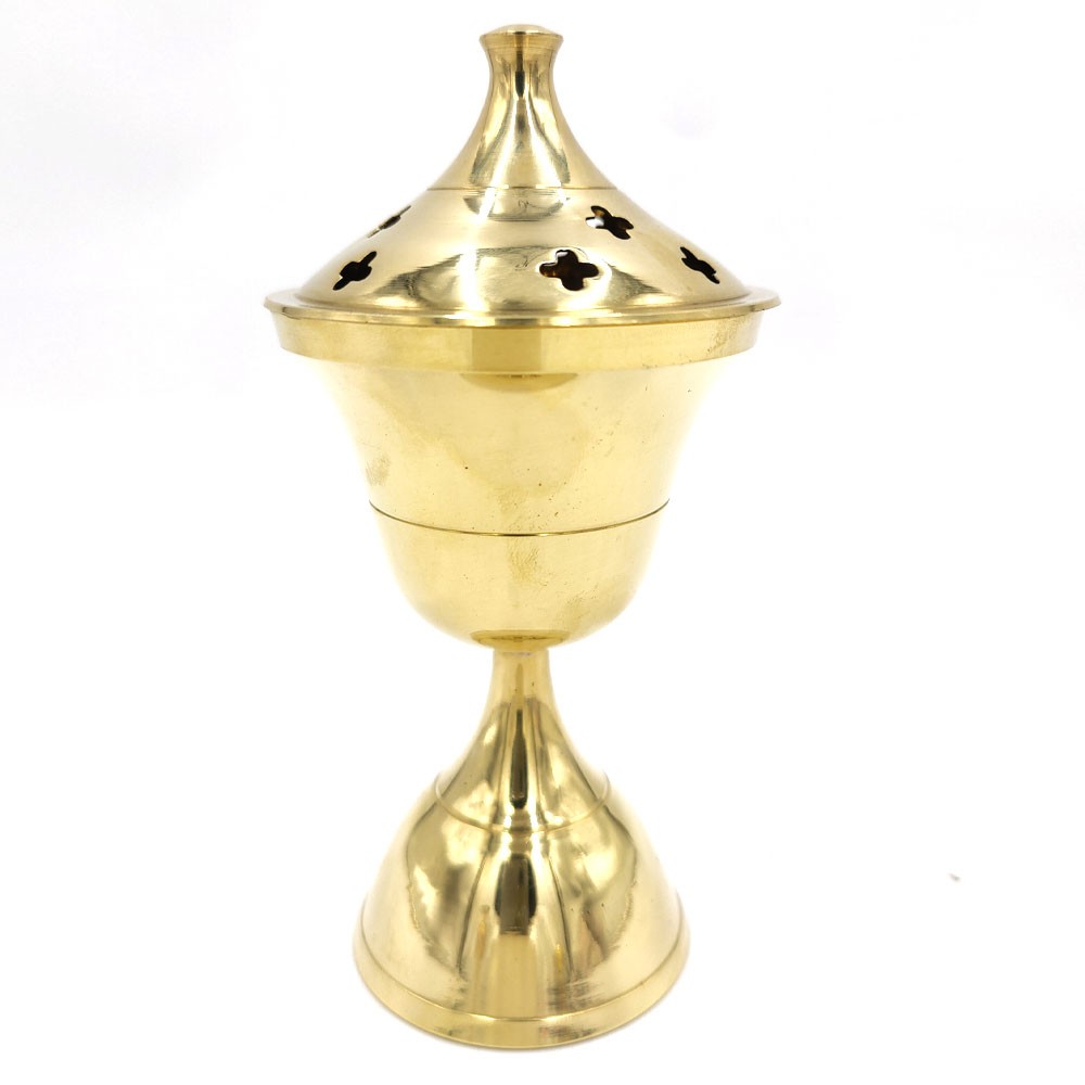Incensario Bronce Copa - Grabado - Calado - 2 Piezas