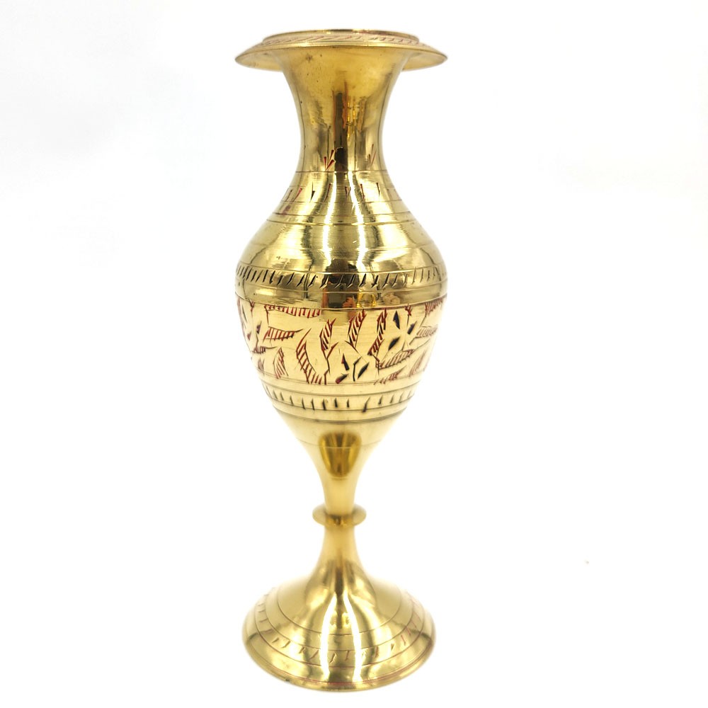 Jarron Florero Dorado de Latón Antiguo Vintage Artesanía India 1960