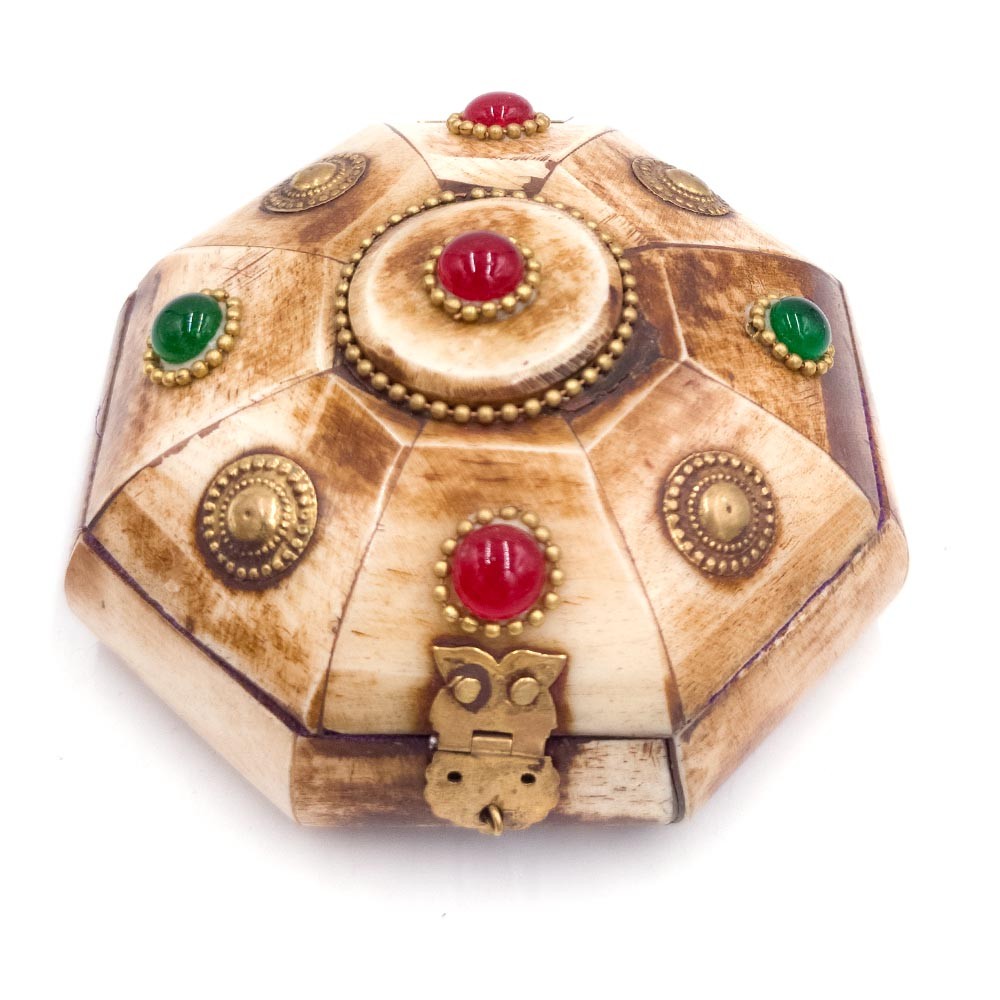Cajita de Hueso Artesanía India octogonal con terciopelo Modelo Adhamu 1