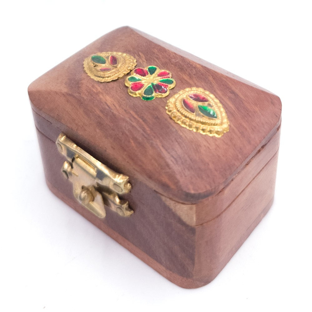 Cajita Pastillero Madera Artesanía India con terciopelo Modelo Khashabun 2