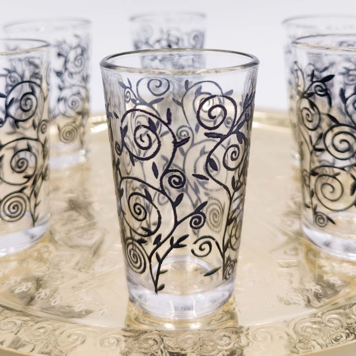 Vasos Té Moruno - Pintados a Mano con Henna - Artesanía Marroquí - La main de Fatima - Modelo shafaf