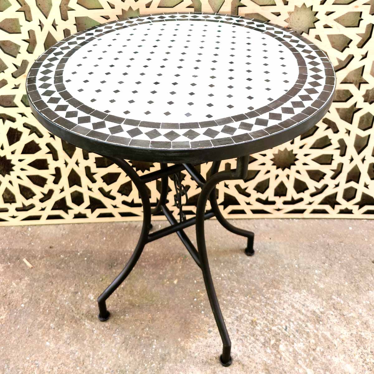 Mesa de mosaico artesanal andalusí Negro Beige jardín terraza árabe verano Modelo Aadi Aswad
