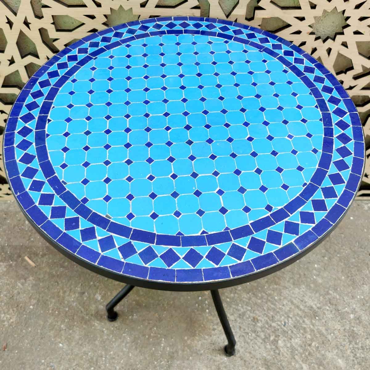 Mesa de mosaico artesanal andalusí jardín terraza árabe verano Modelo Aadi Samawi