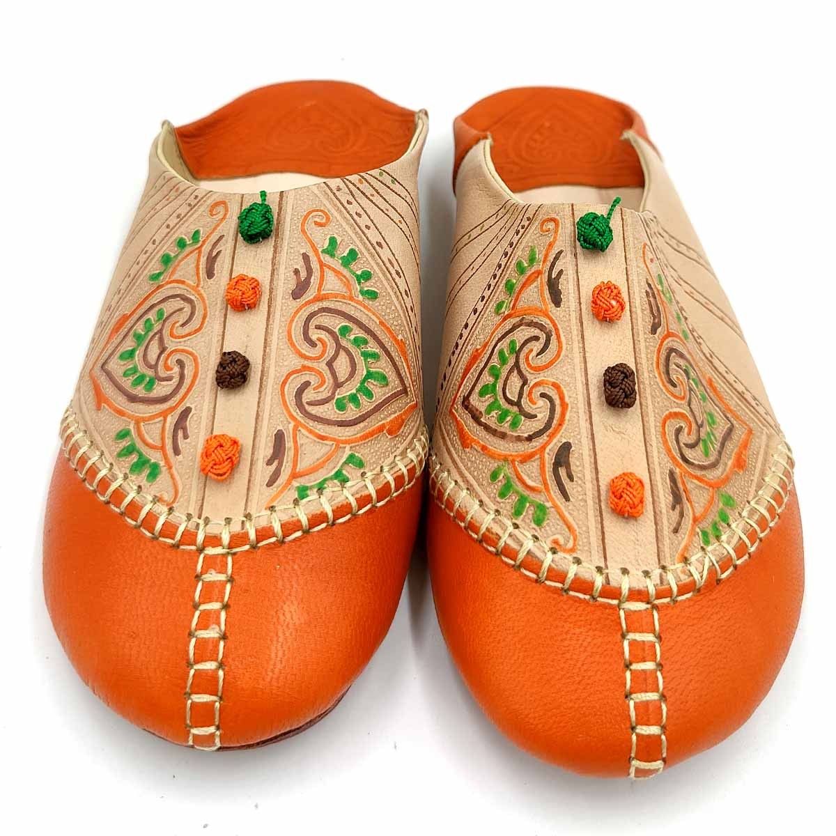 Babucha Marroquí Mujer - Color Naranja - Artesanía Marroquí Cuero Autentico - Modelo Azrar