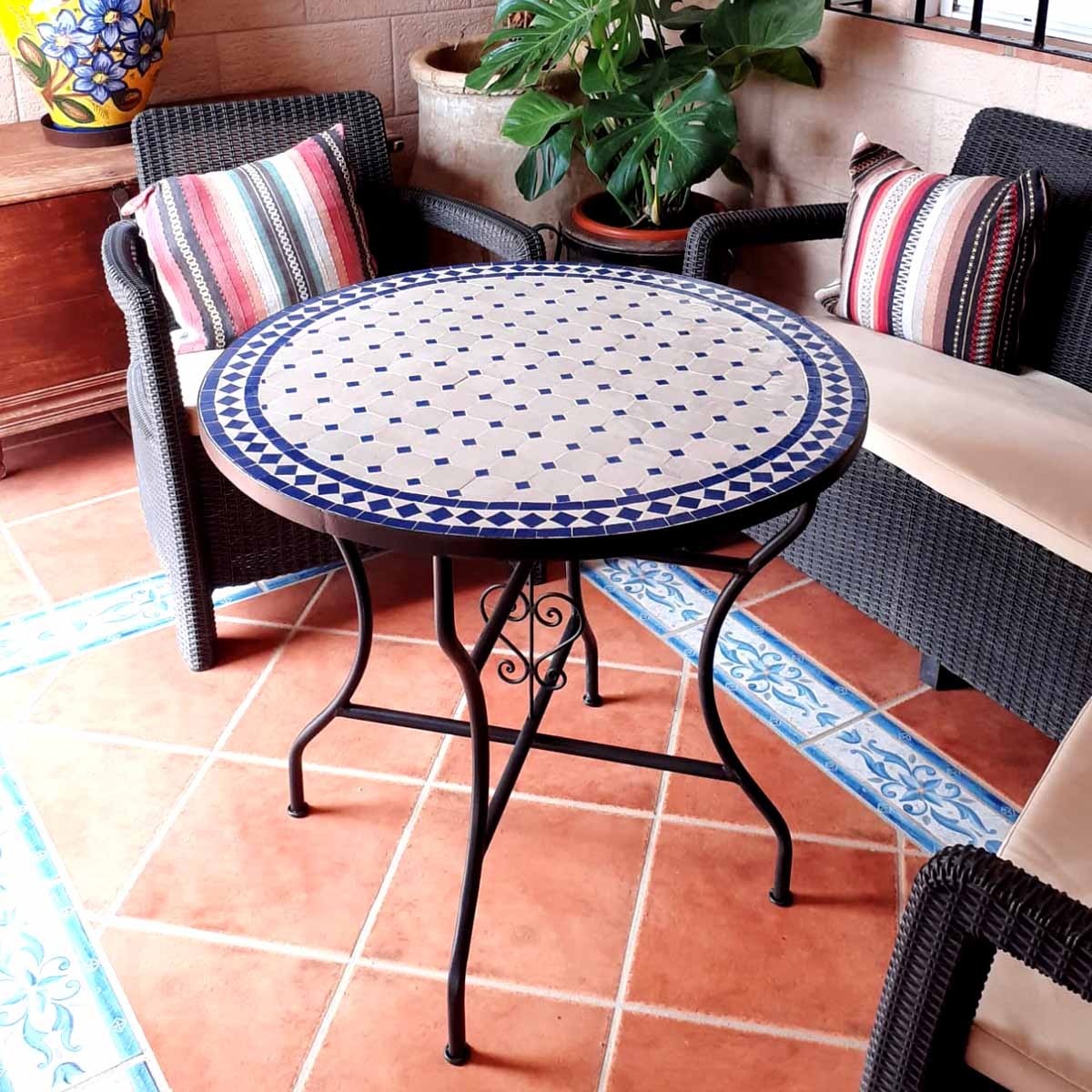 Mesa de Mosáico - Redonda Azul - Azulejos Fez - Modelo SARKA MUDAWAR
