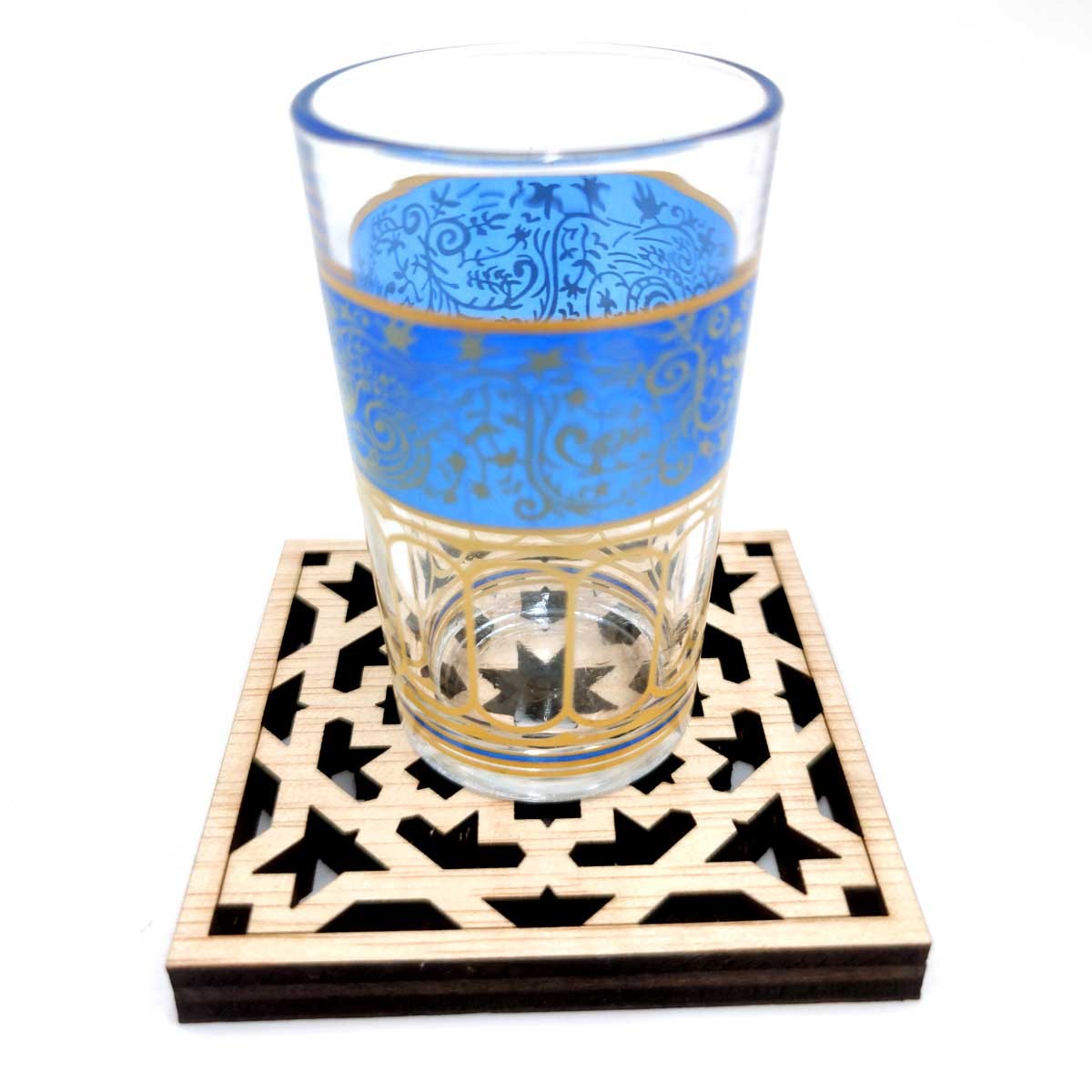 Pack 6 x Posa Vasos Madera Celosia Corte Laser 9cm x 9cm x 1cm grosor