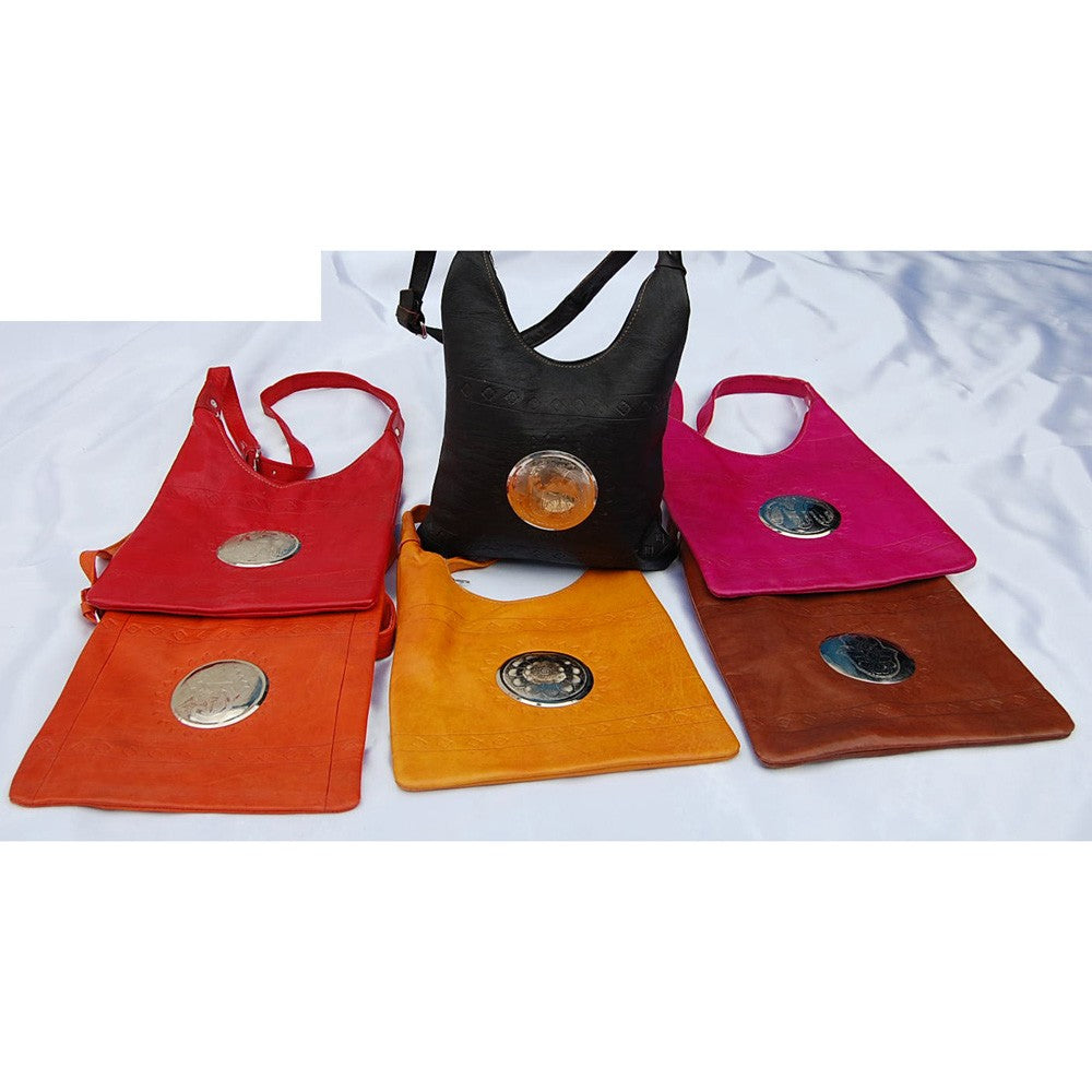 Bolso de Cuero Artesano - Decorado Alpaca - Modelo 3
